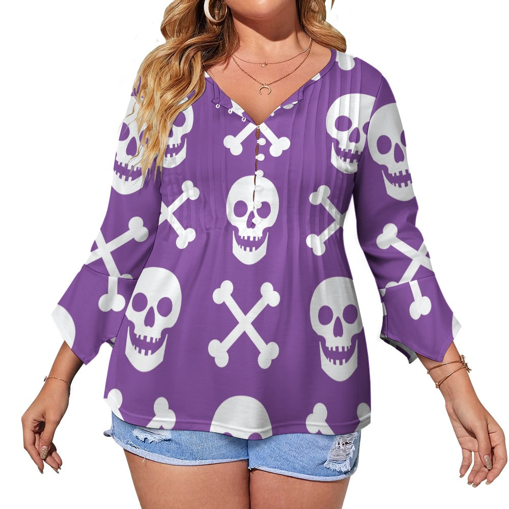 Purple Skulls Ruffled Petal Sleeve Top