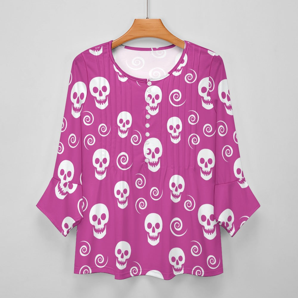 Skulls and Swirls Ruffled Petal Sleeve Top