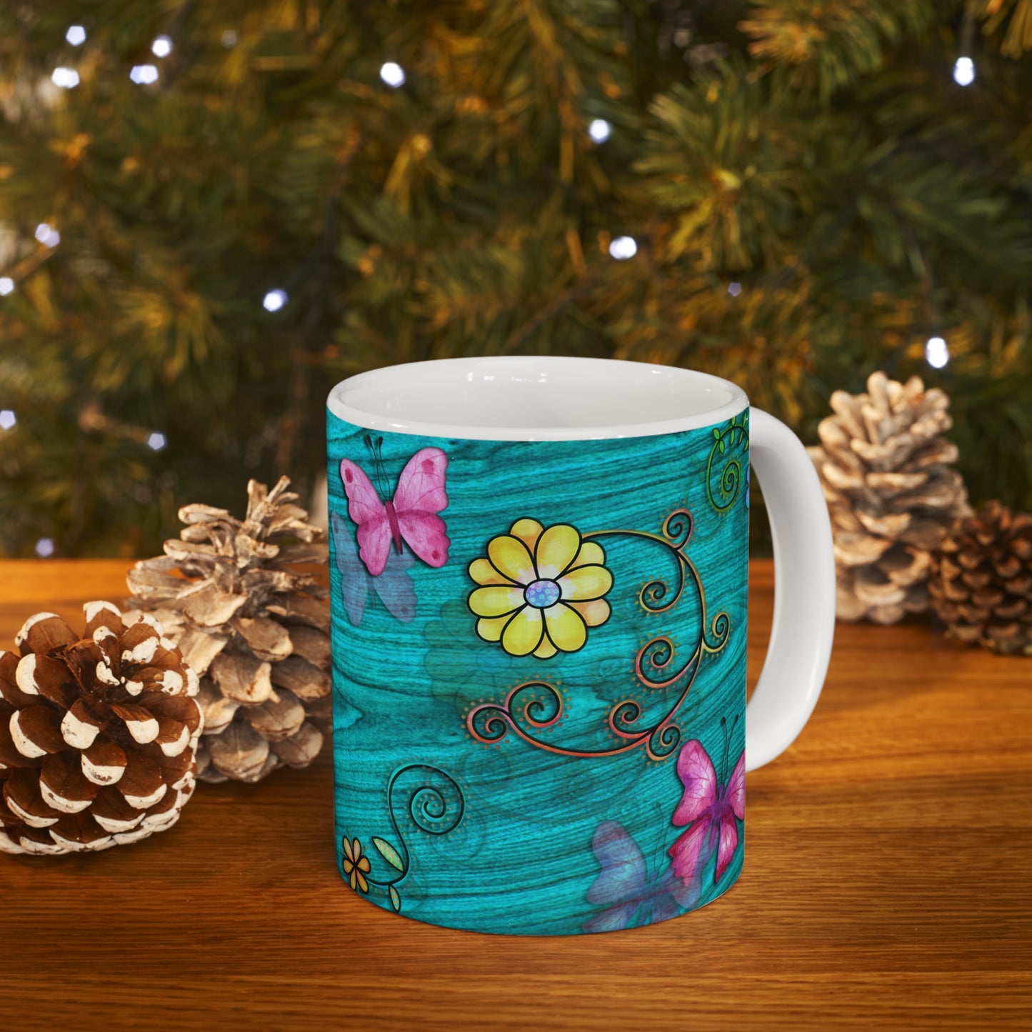 Butterflies and Flowers Ceramic Mug 11oz