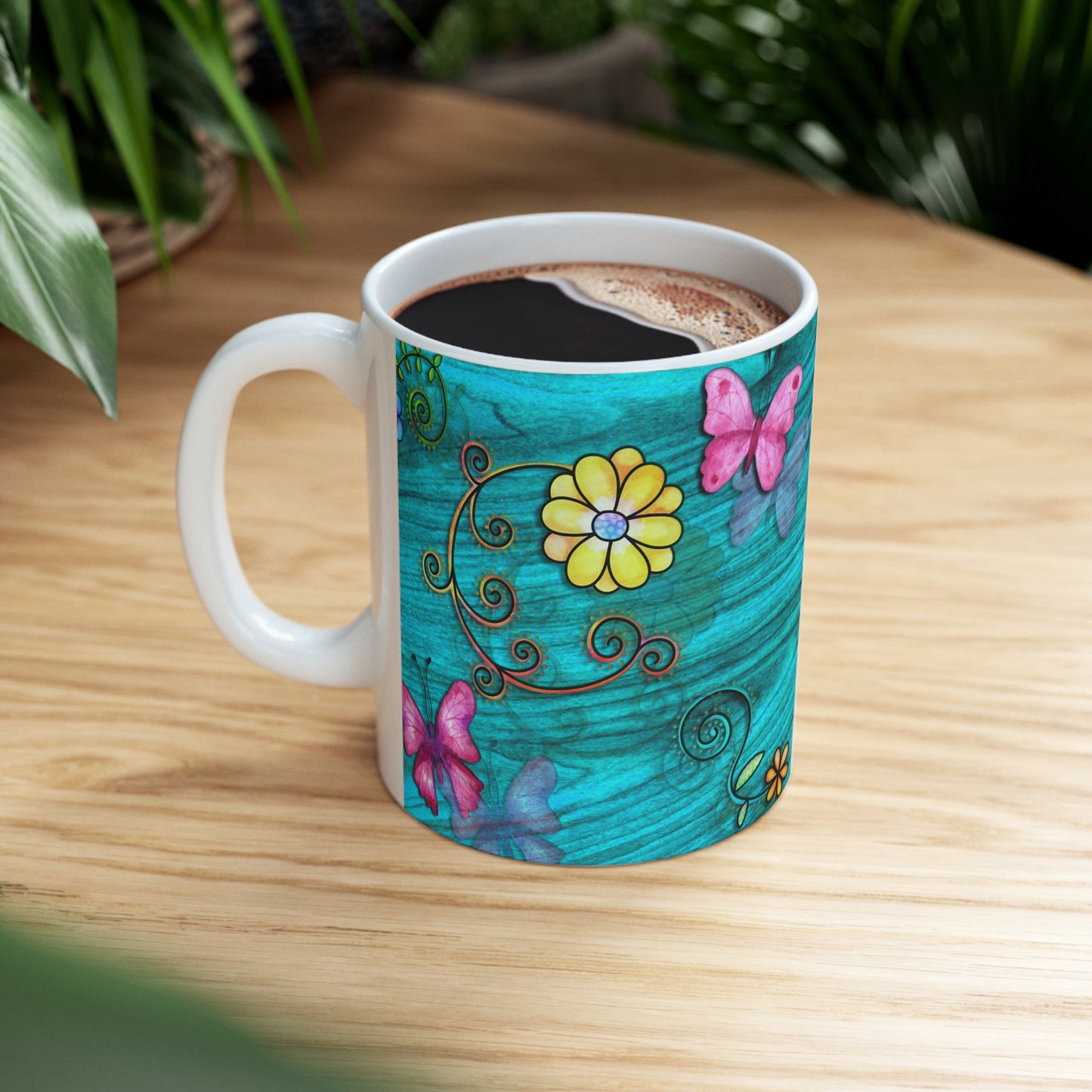 Butterflies and Flowers Ceramic Mug 11oz