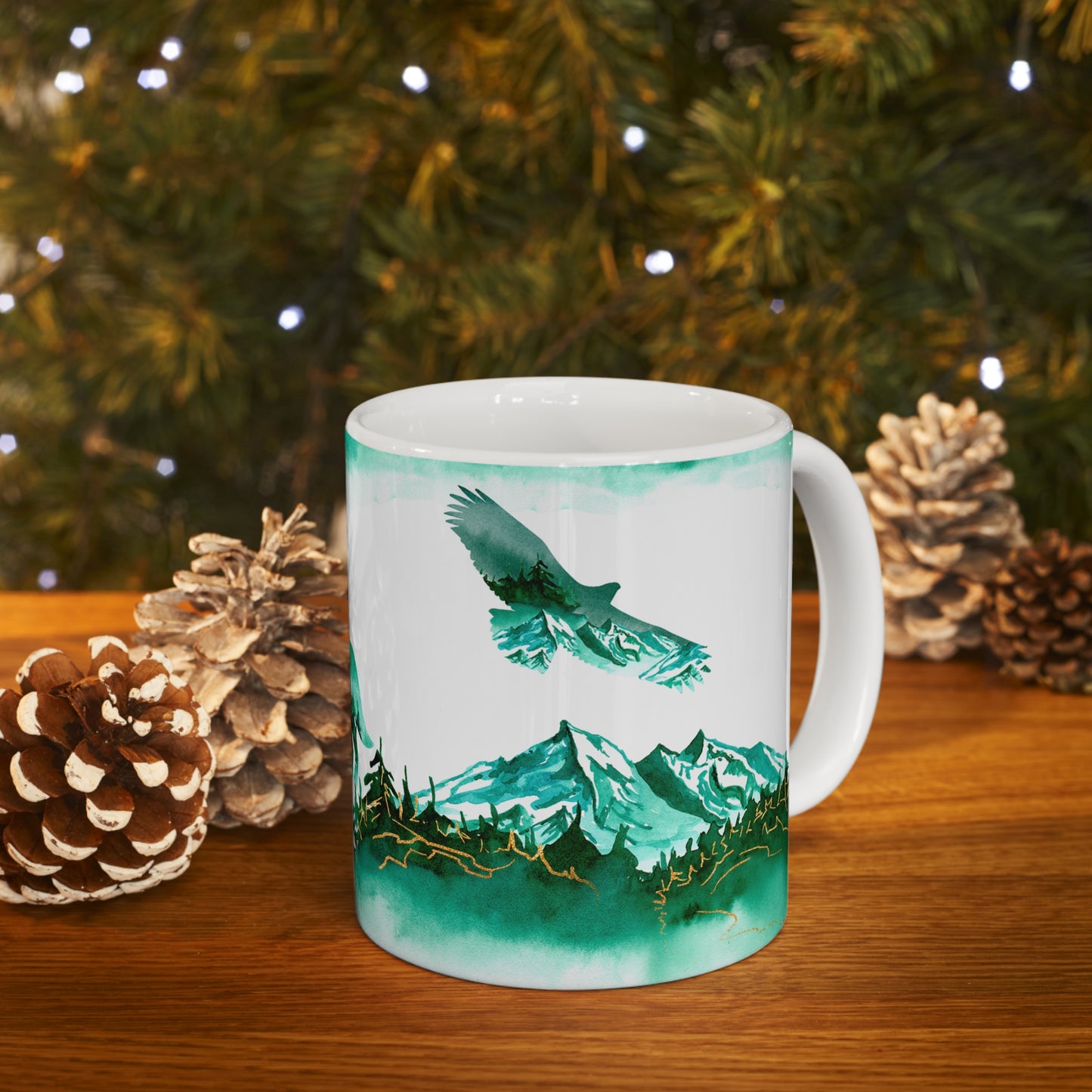 Mountain Wolf Eagle Scene Ceramic Mug 11oz