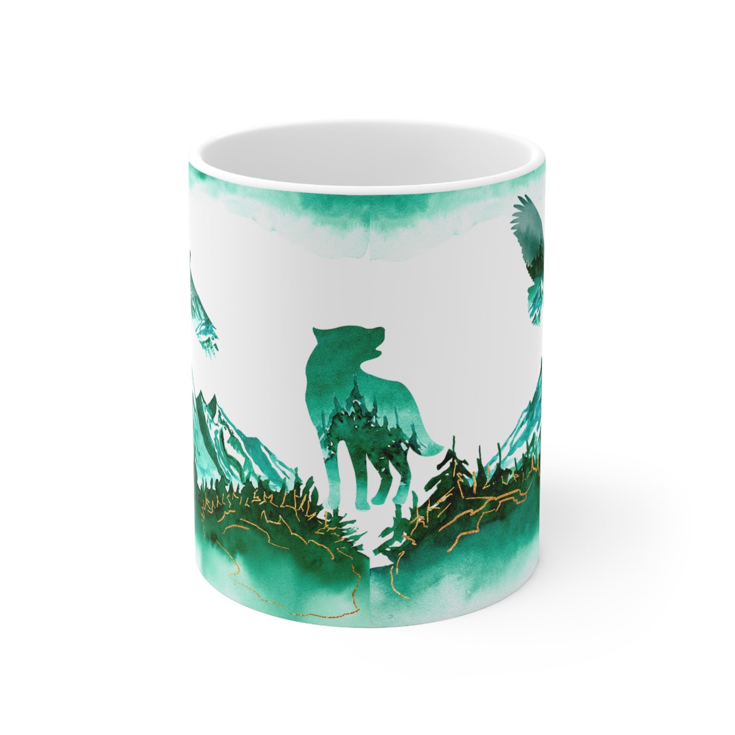 Mountain Wolf Eagle Scene Ceramic Mug 11oz
