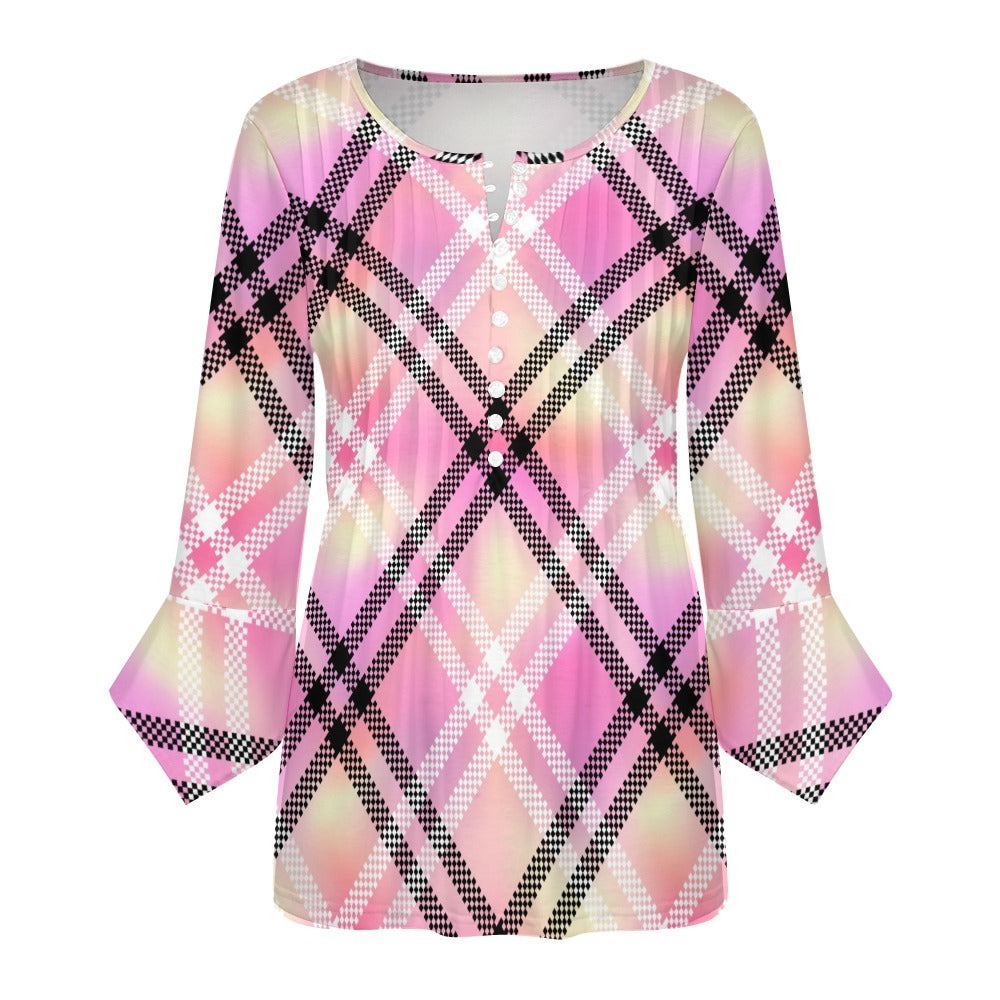 Pink Plaid Ruffled Petal Sleeve Top