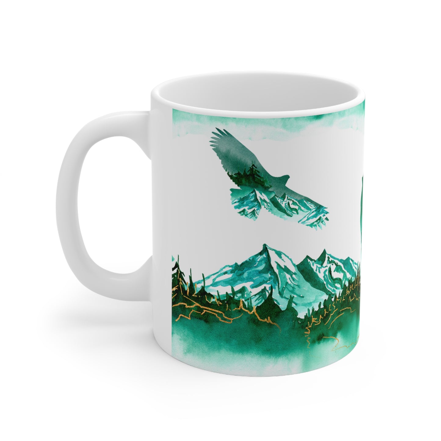 Mountain Wolf Eagle Scene Ceramic Mug 11oz