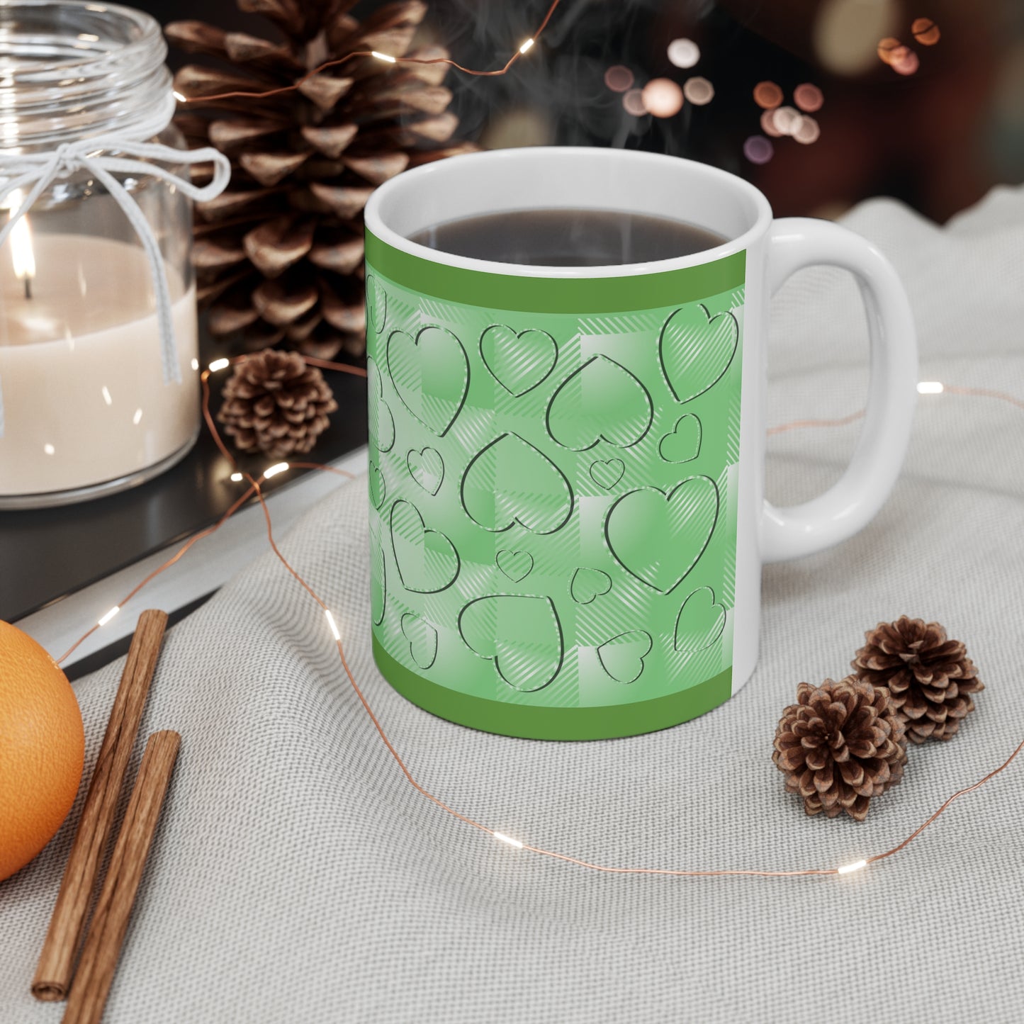 Green Buffalo Hearts Ceramic Mug 11oz