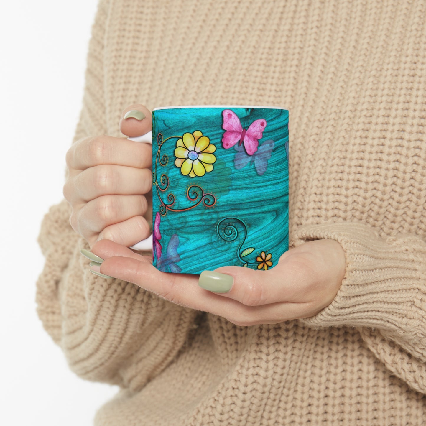 Butterflies and Flowers Ceramic Mug 11oz