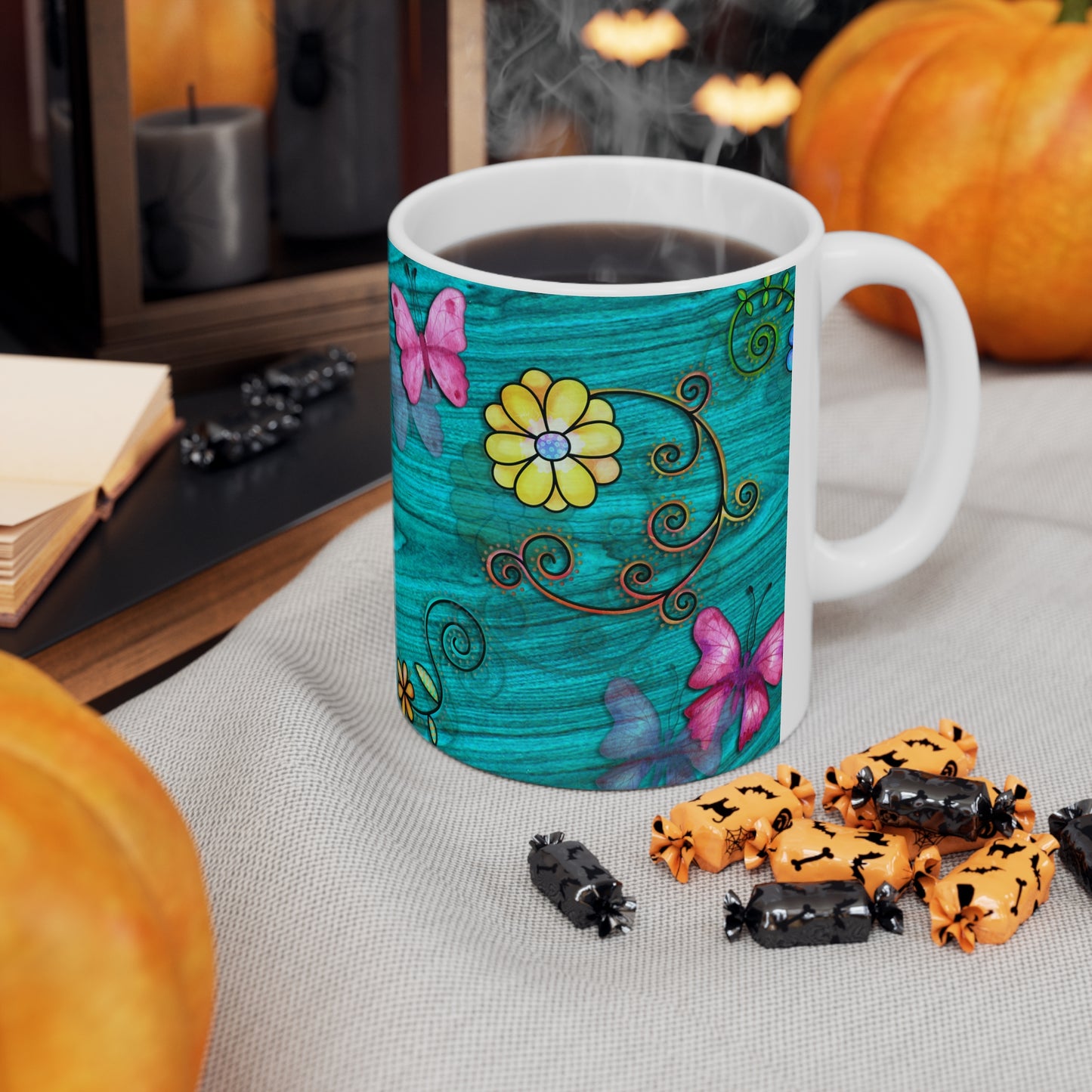 Butterflies and Flowers Ceramic Mug 11oz