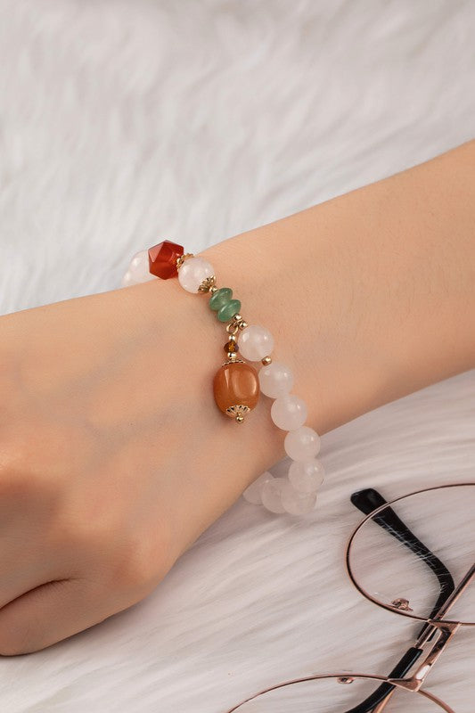 Stretch Clear Agate Bead Bracelet Brown Agate Drop