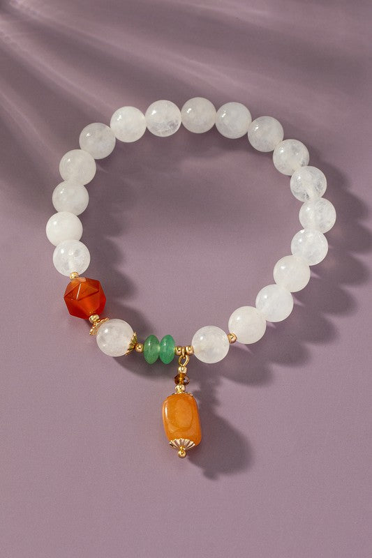 Stretch Clear Agate Bead Bracelet Brown Agate Drop