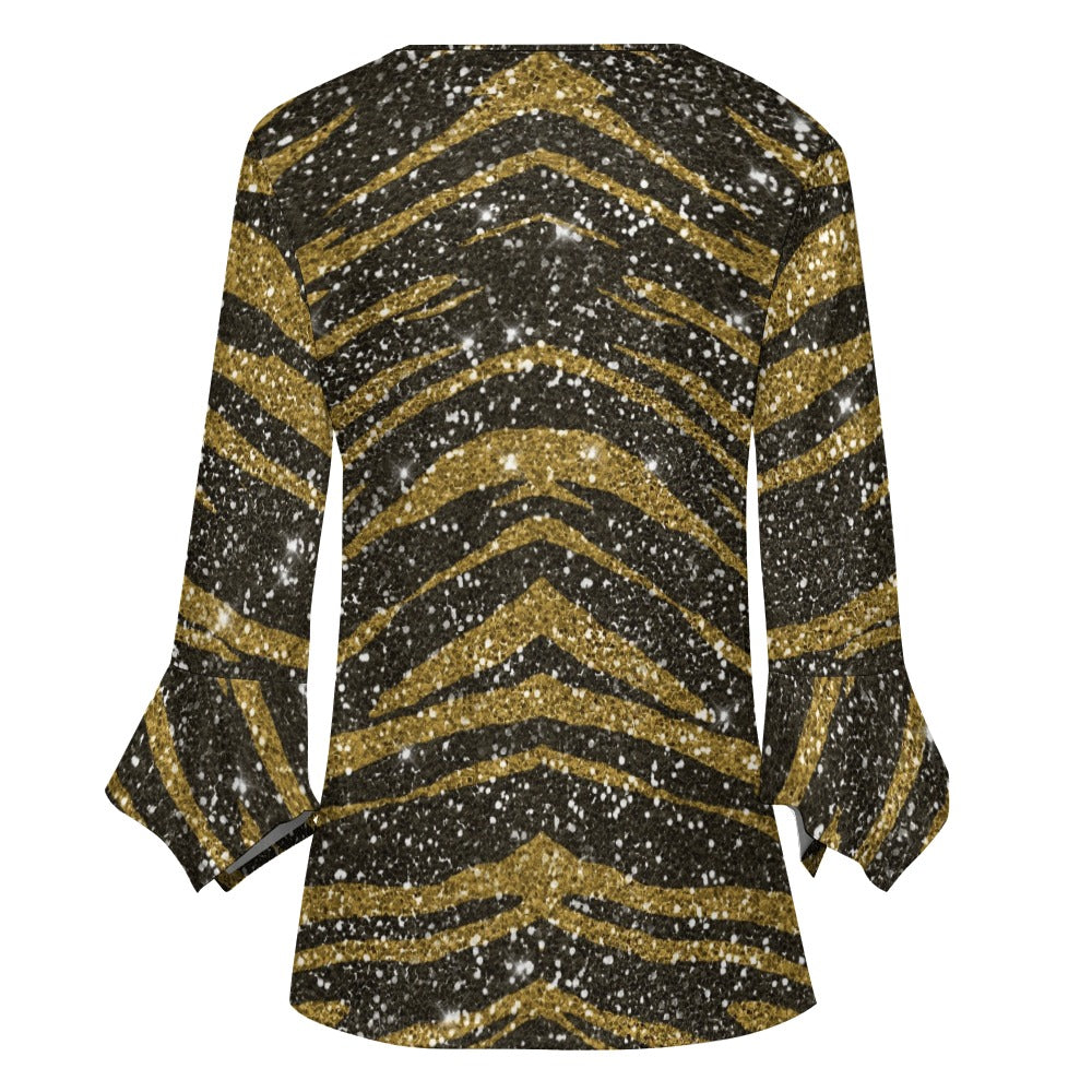 Animal Print Ruffled Petal Sleeve Top