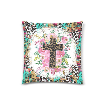Christian Cross Flowers Throw Pillow Cover