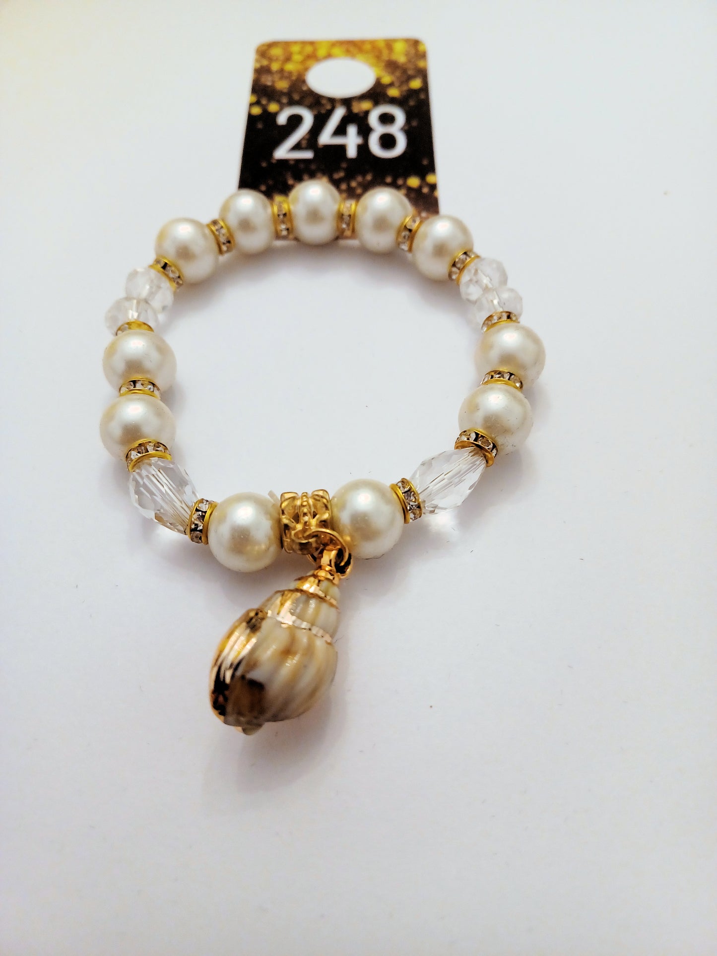 Clear Stones and Pearls with Rhinestone Spacers Shell Bracelet
