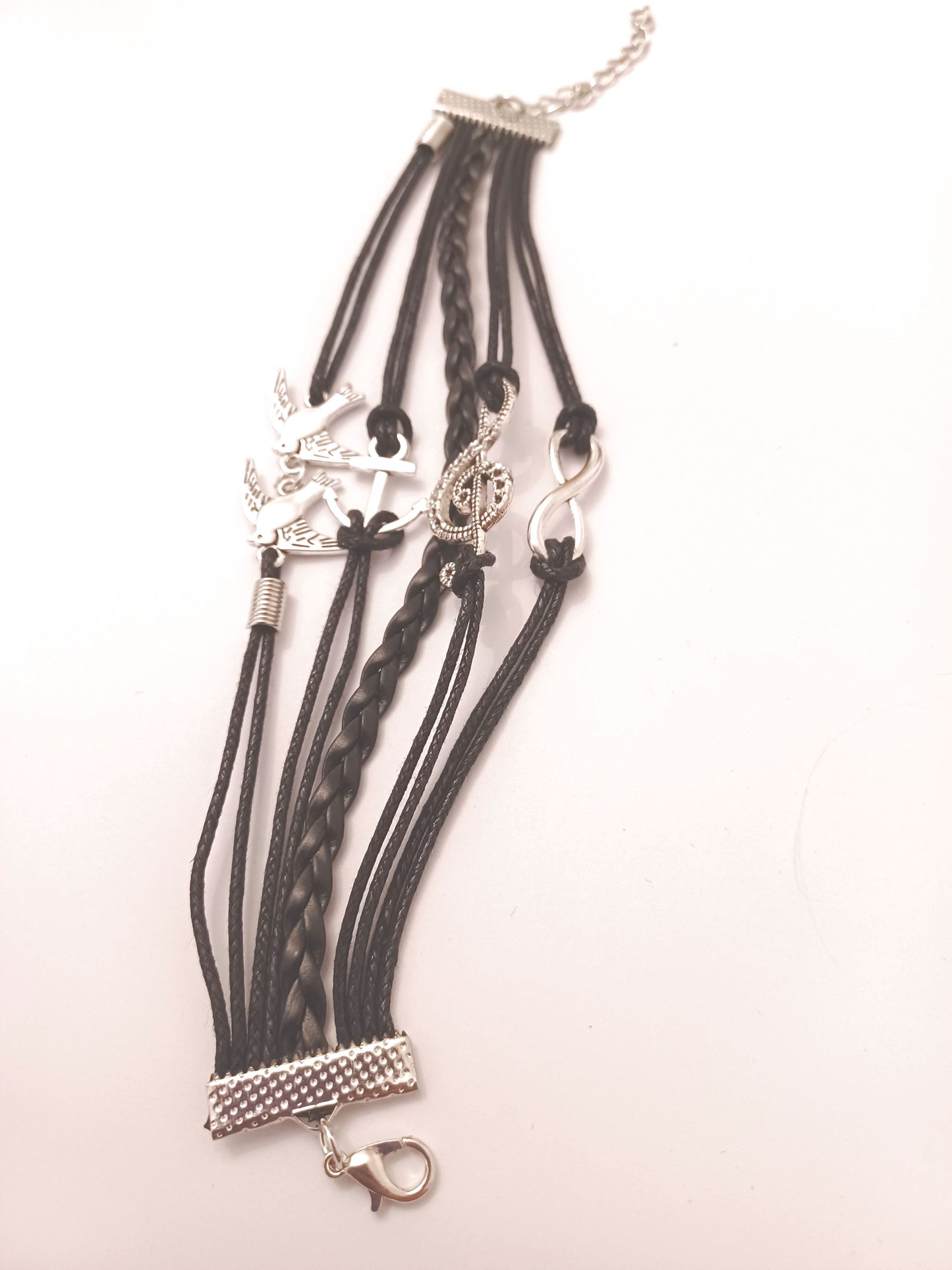 Black Anchor Doves Music Note Infinity Multi-Layered Bracelet