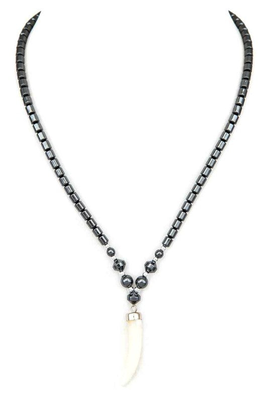 MOP Horn Pendant Hematite Necklace