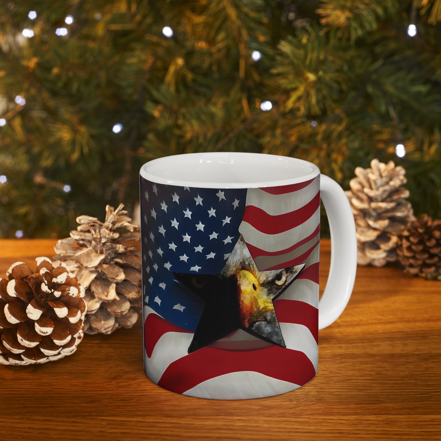 American Flag and Eagle Star Ceramic Mug 11oz