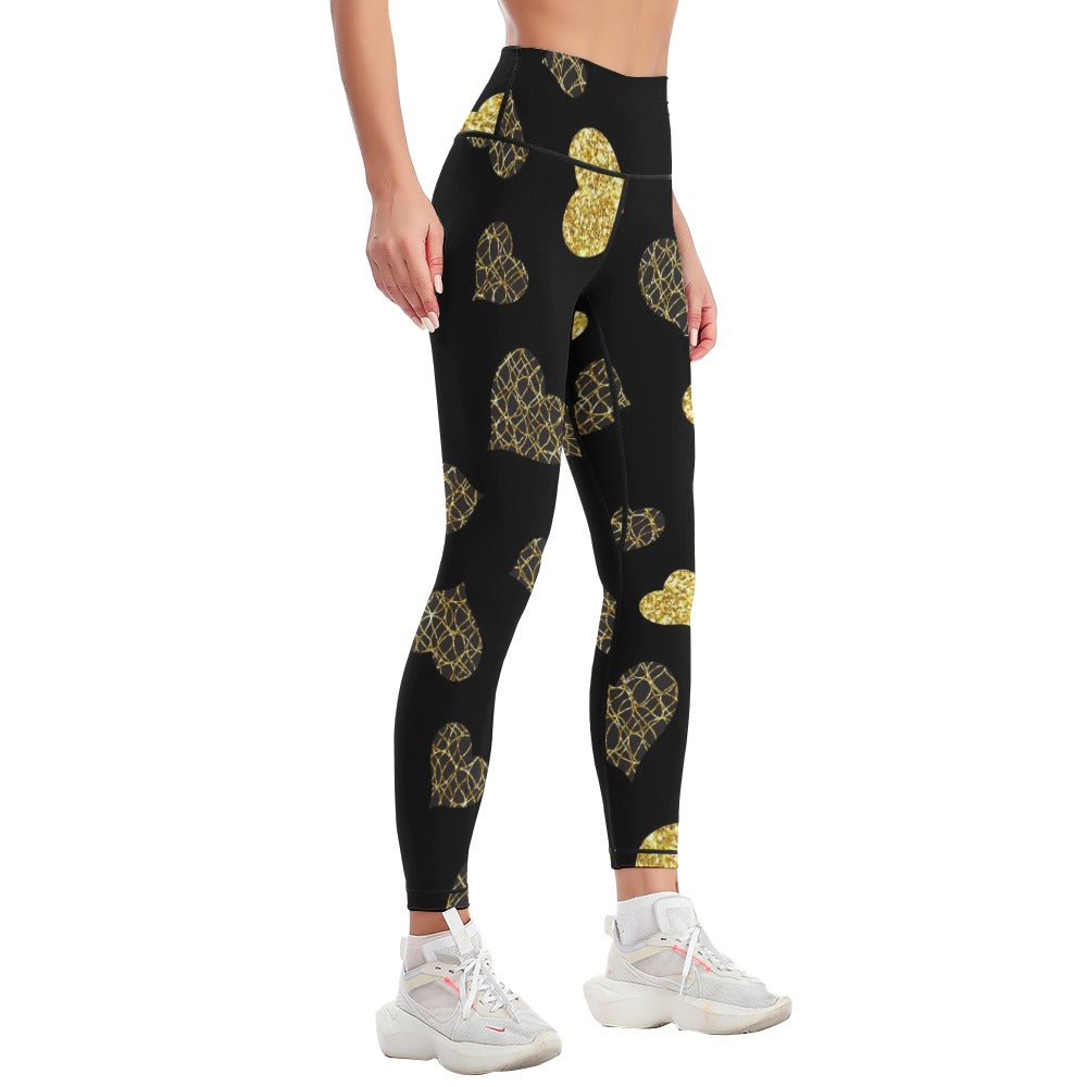 Women's Gold Hearts Comfort Sports Yoga Pants