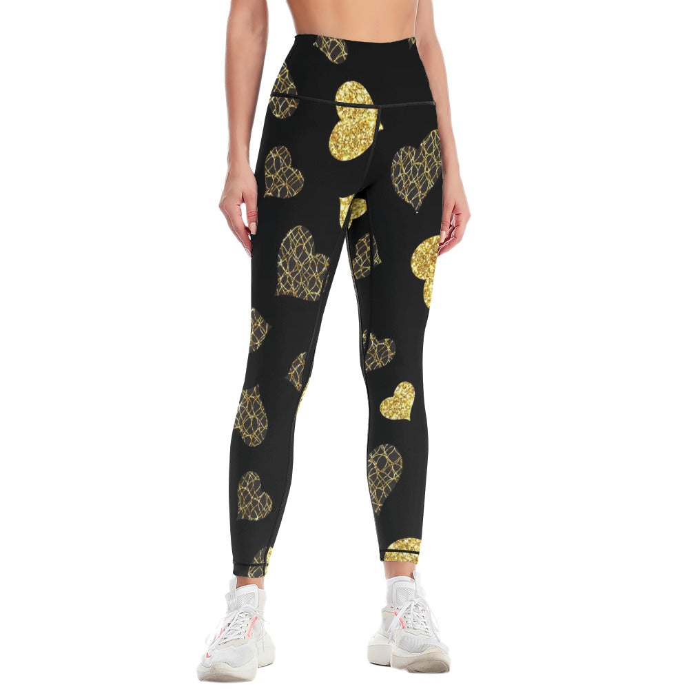 Women's Gold Hearts Comfort Sports Yoga Pants