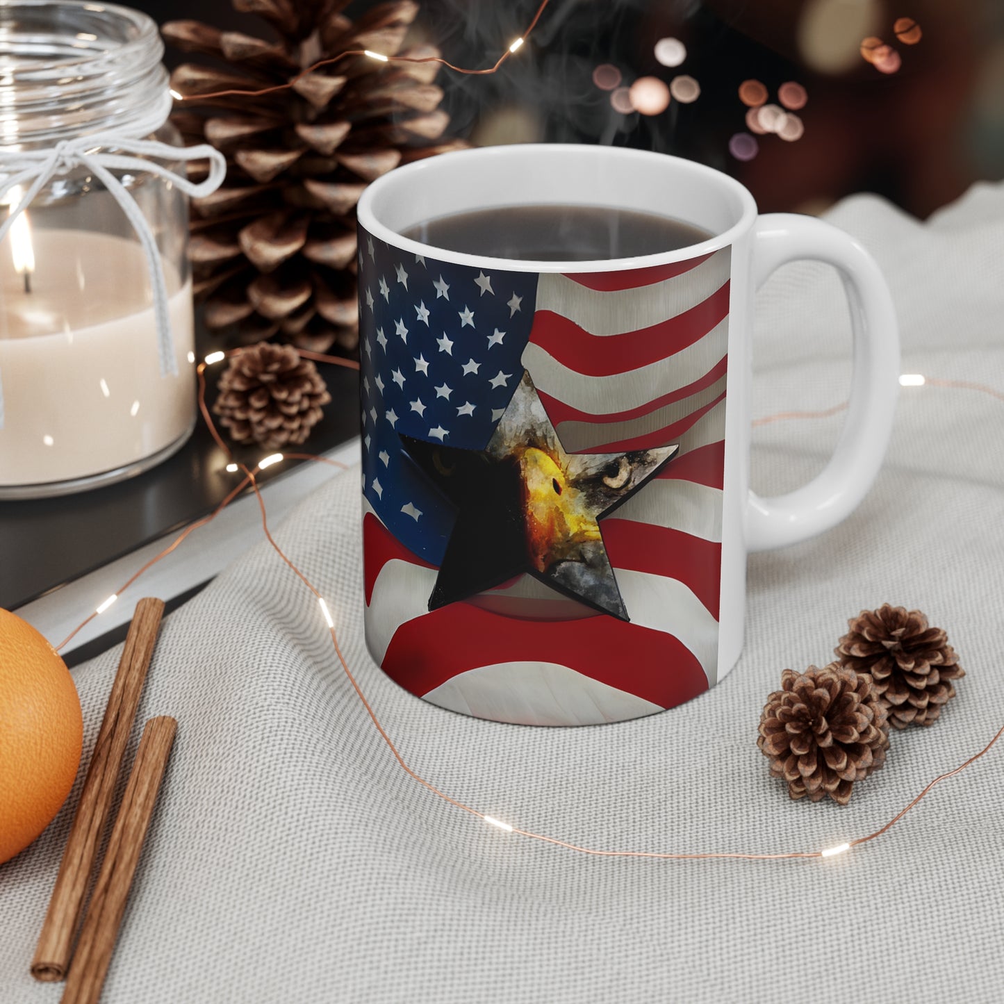 American Flag and Eagle Star Ceramic Mug 11oz