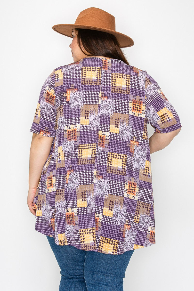 Extra Plus Size Short Sleeves Print Tunic Top