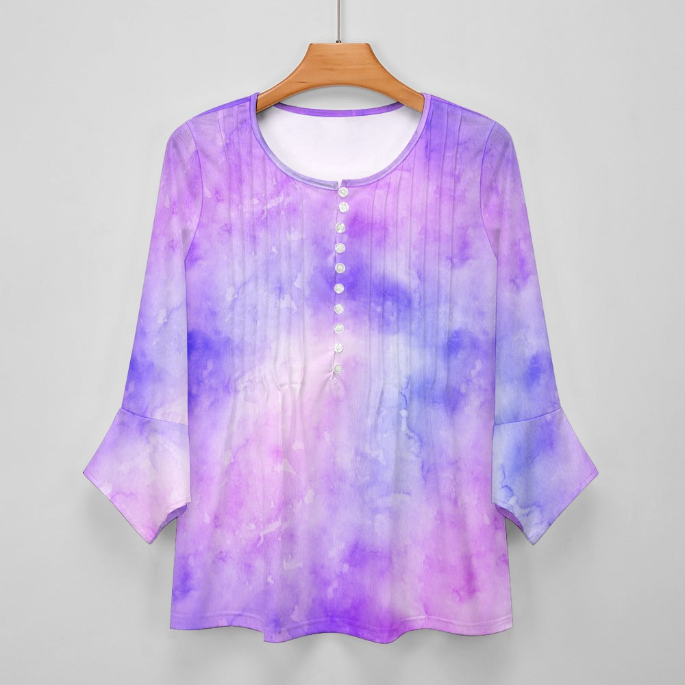 Purple Tie Dye Ruffled Petal Sleeve Top