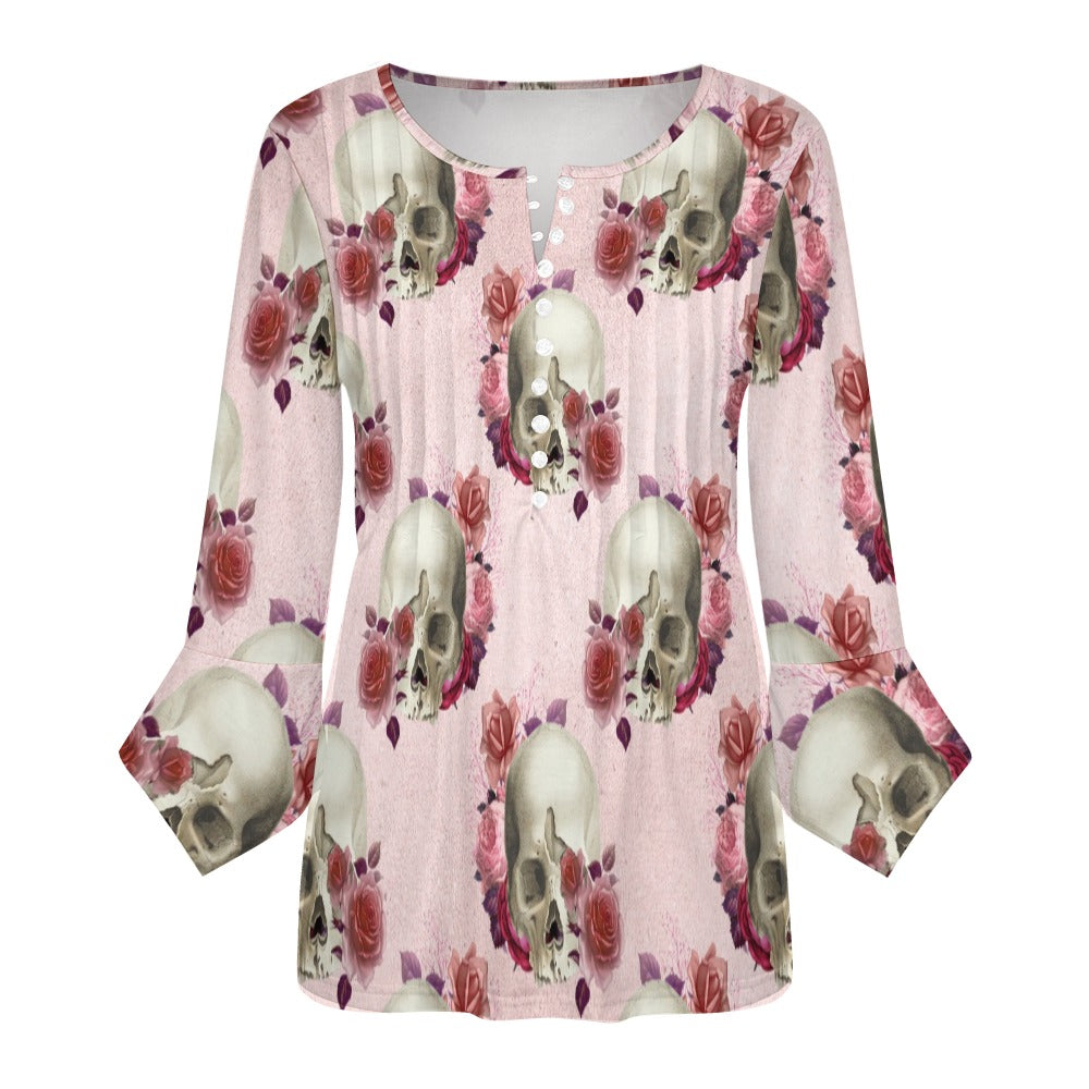 Skulls and Roses Ruffled Petal Sleeve Top