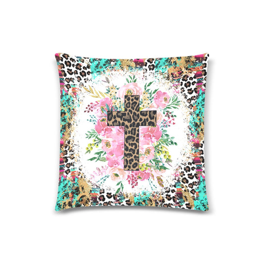 Christian Cross Flowers Throw Pillow Cover