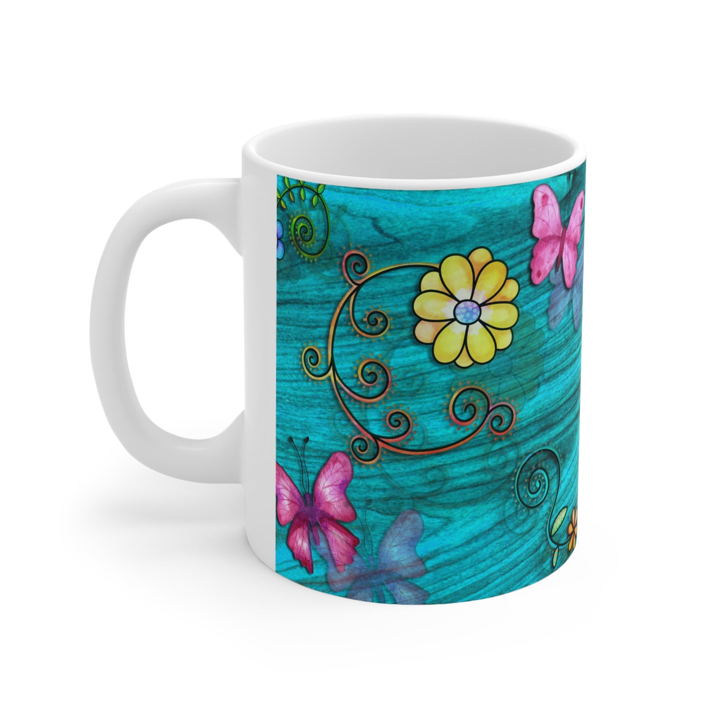 Butterflies and Flowers Ceramic Mug 11oz