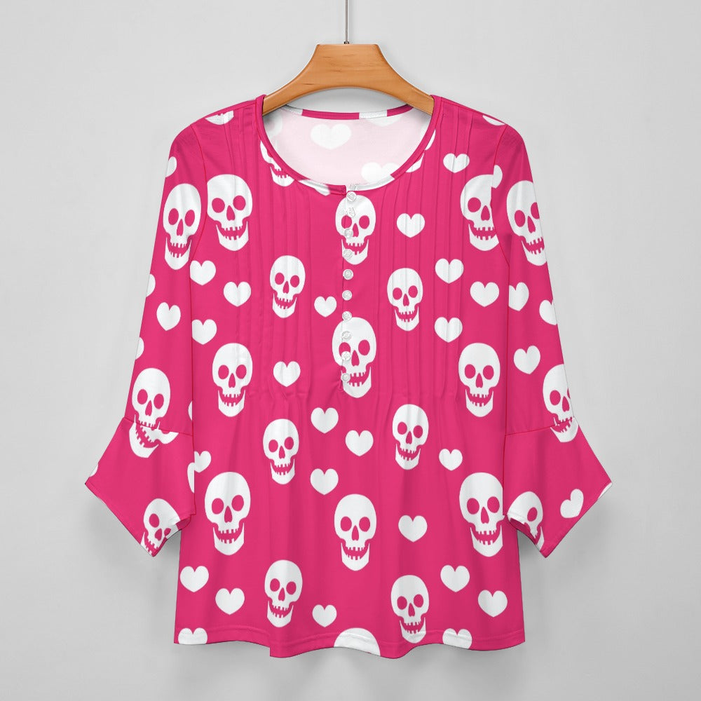 Skulls and Hearts Ruffled Petal Sleeve Top