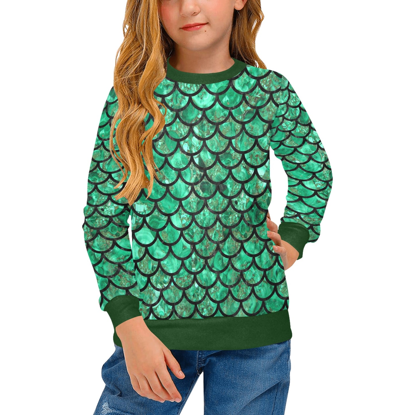 Girls' Mermaid Green Crew Neck Top (H49)