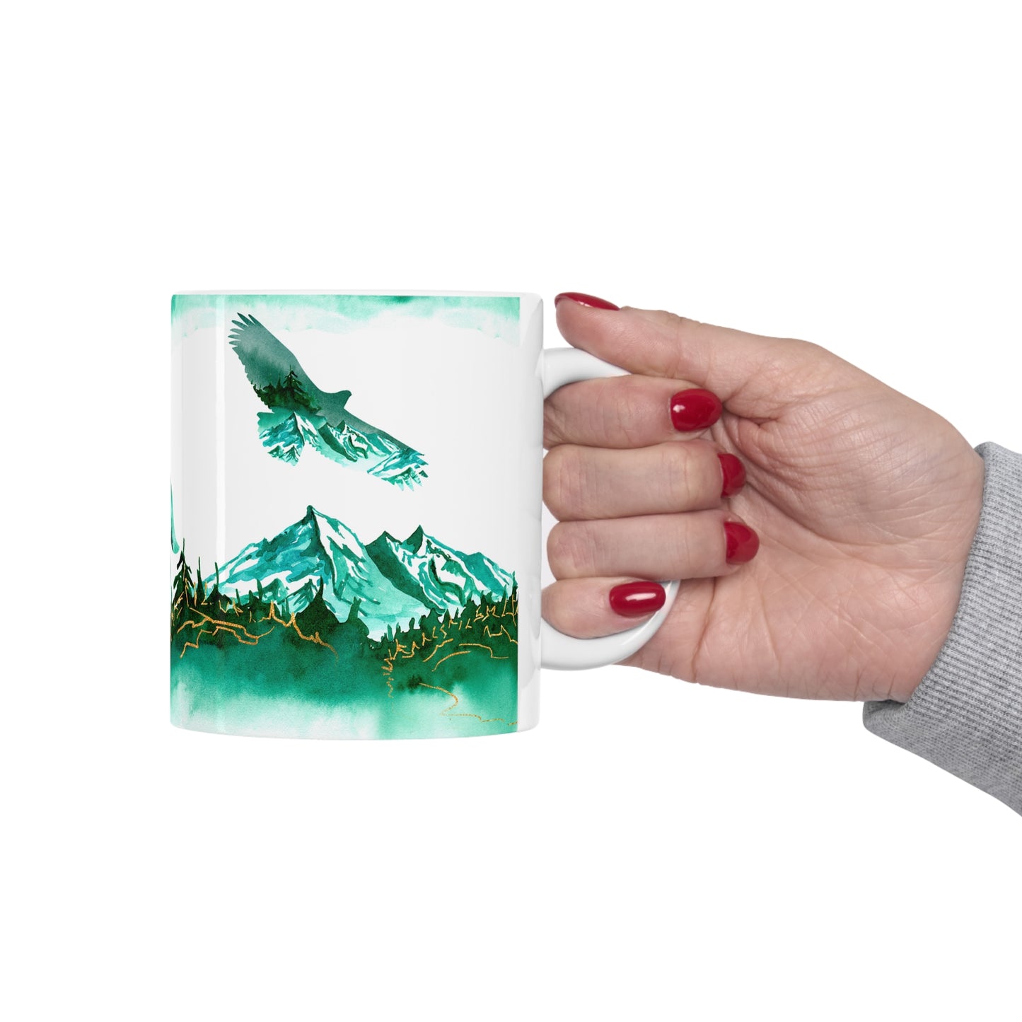 Mountain Wolf Eagle Scene Ceramic Mug 11oz