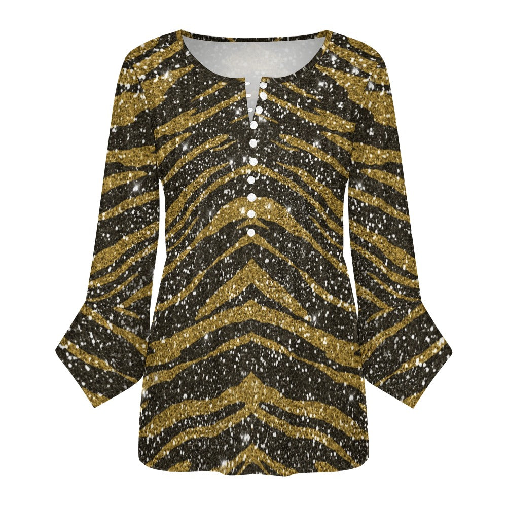 Animal Print Ruffled Petal Sleeve Top