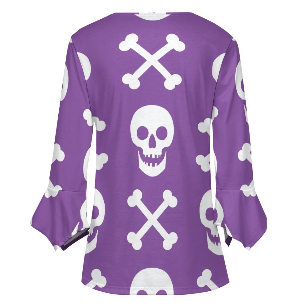 Purple Skulls Ruffled Petal Sleeve Top