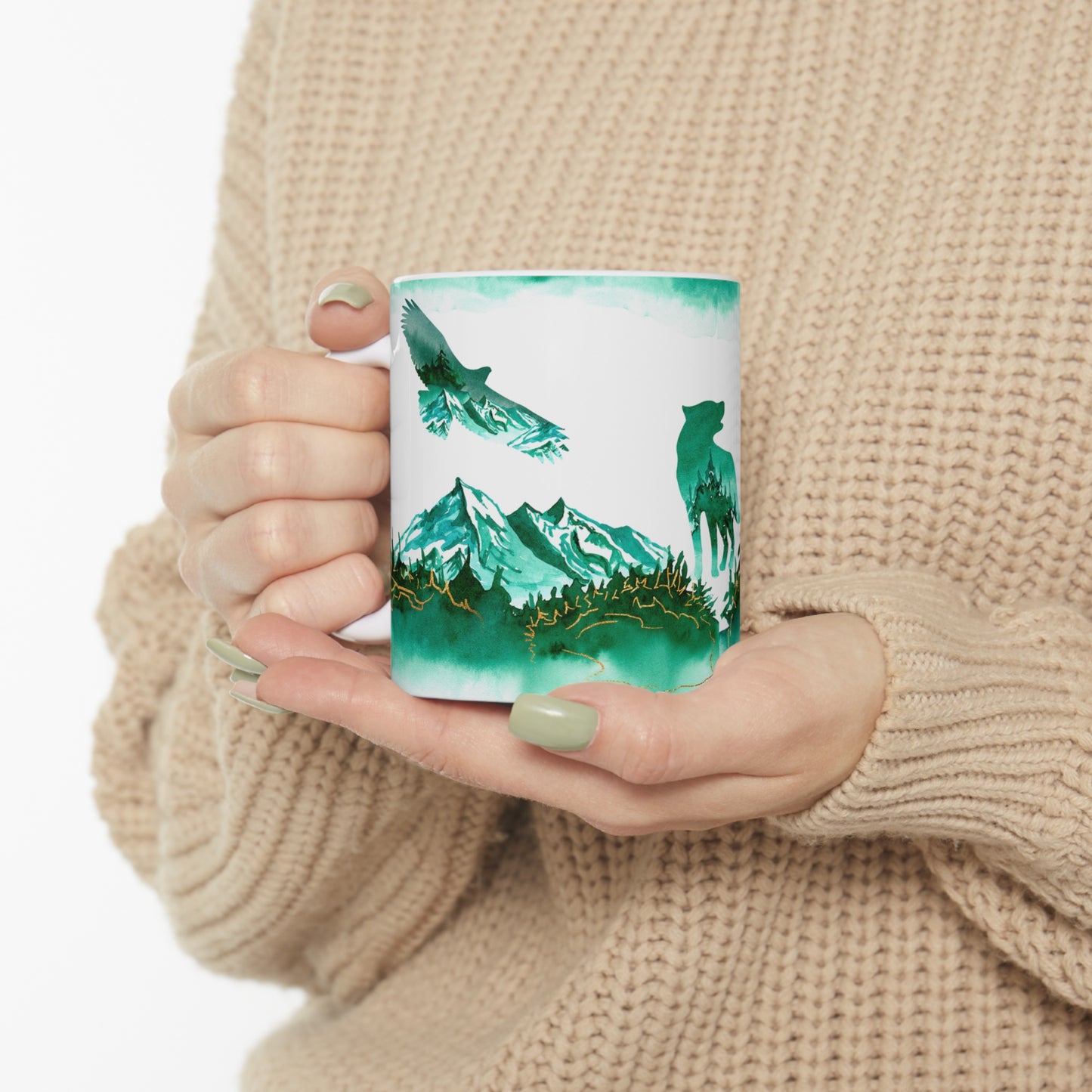 Mountain Wolf Eagle Scene Ceramic Mug 11oz