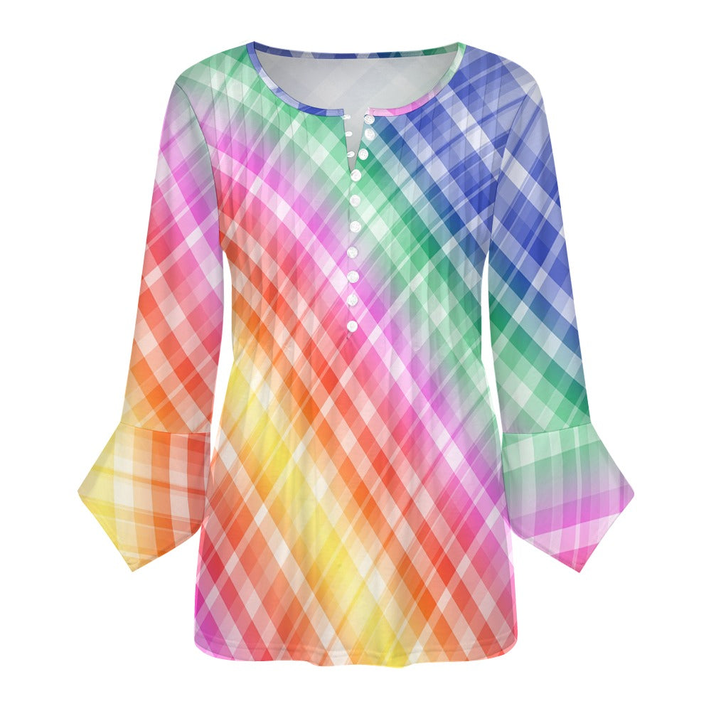 Rainbow Stripes Ruffled Petal Sleeve Top