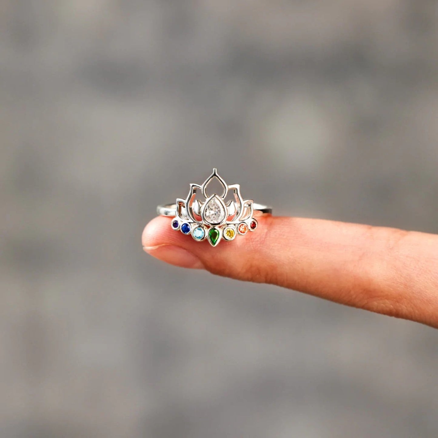 Lotus Shape 925 Sterling Silver Inlaid Zircon Ring