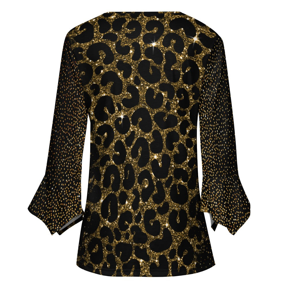 Glam Animal Print Ruffled Petal Sleeve Top