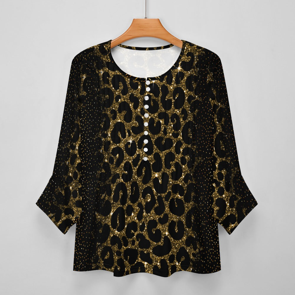Glam Animal Print Ruffled Petal Sleeve Top