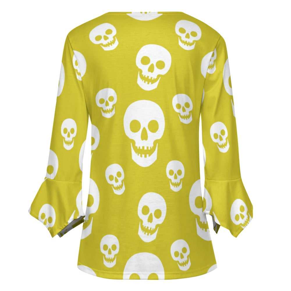 Yellow Skulls Ruffled Petal Sleeve Top