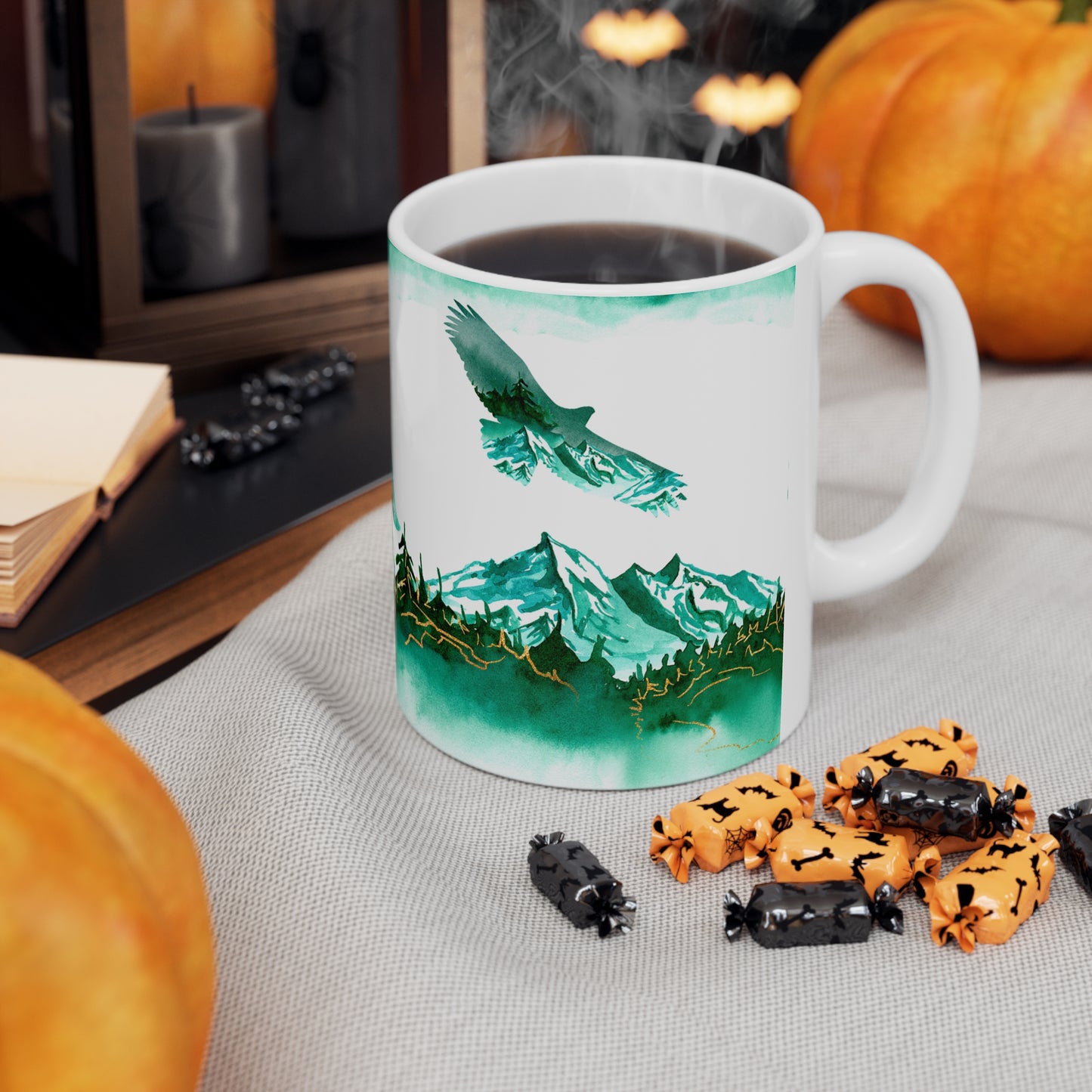 Mountain Wolf Eagle Scene Ceramic Mug 11oz