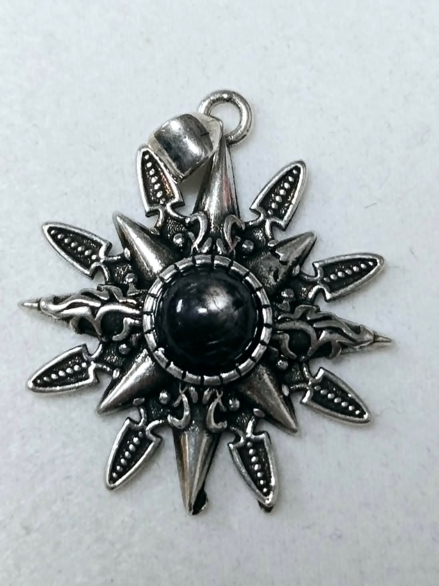 Black Agate Sun Pendant Necklace