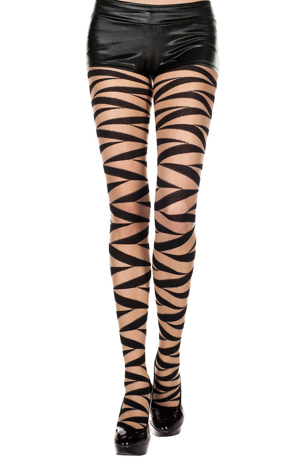 Strappy Ribbon Wrap Spandex Sheer and Opaque Pantyhose