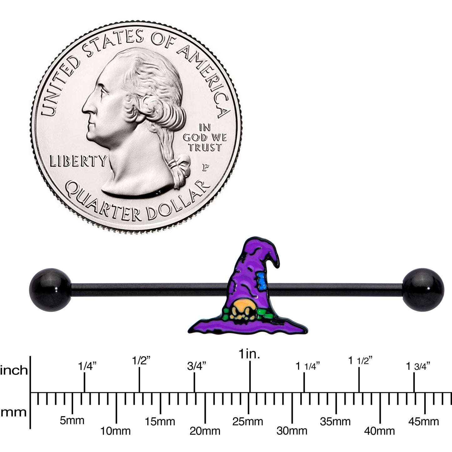 14G Black Witches Purple Hat Halloween Industrial Barbell 38mm