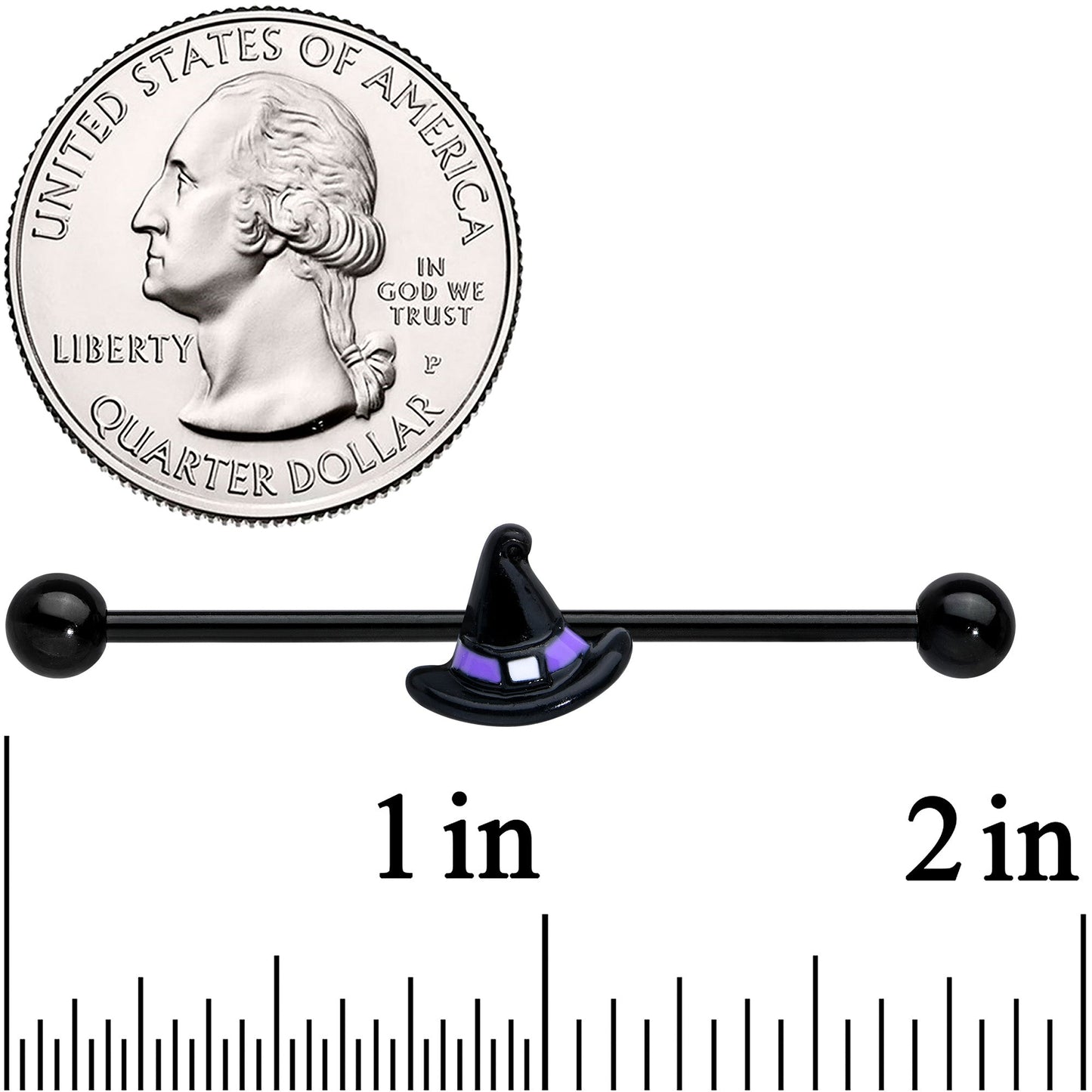 14G Black Purple Band Witch Hat Halloween Industrial Barbell 38mm