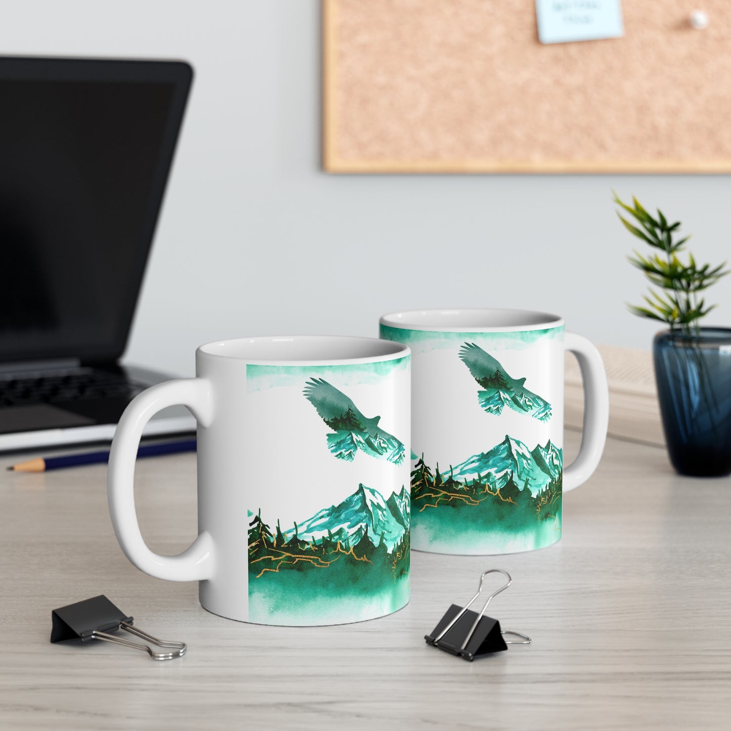 Mountain Wolf Eagle Scene Ceramic Mug 11oz