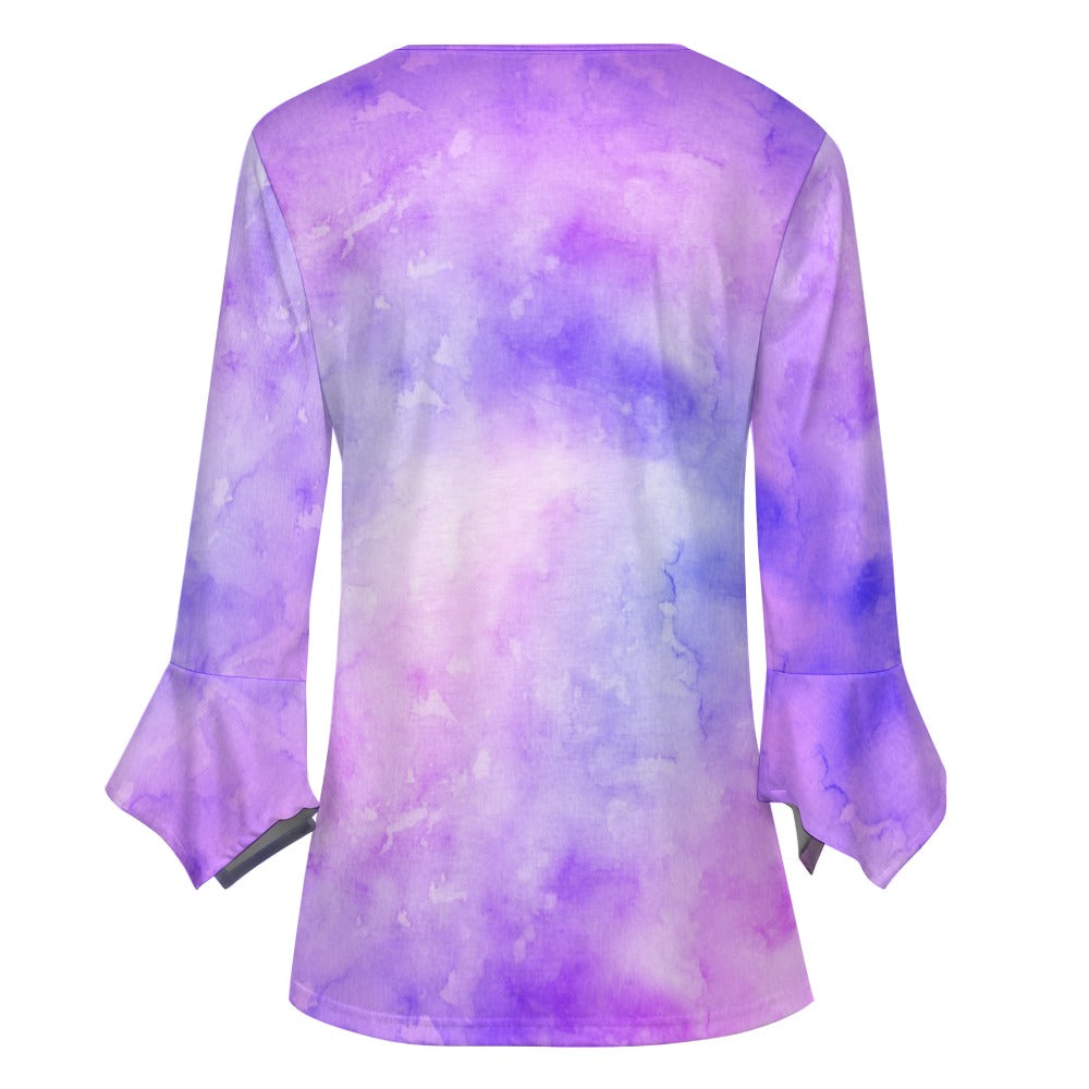 Purple Tie Dye Ruffled Petal Sleeve Top