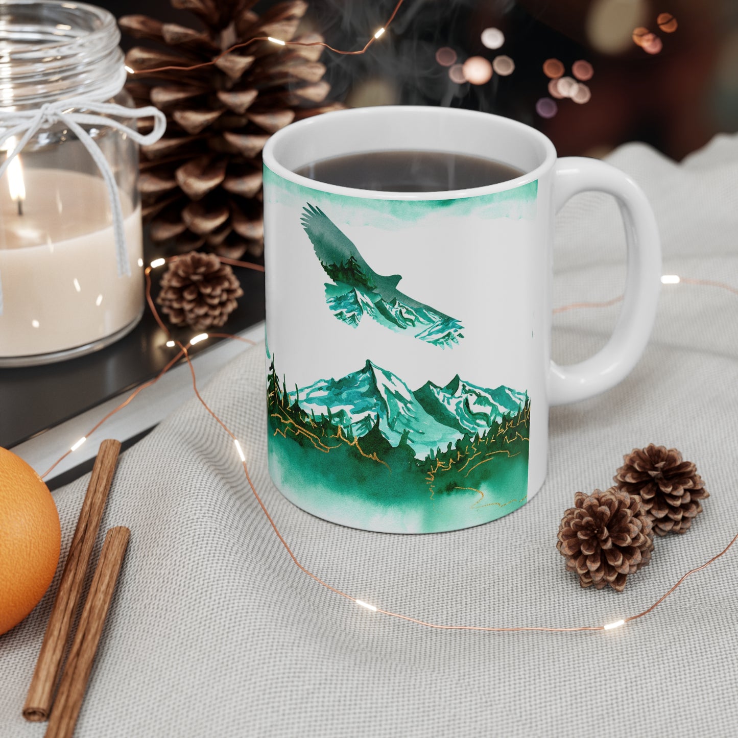 Mountain Wolf Eagle Scene Ceramic Mug 11oz