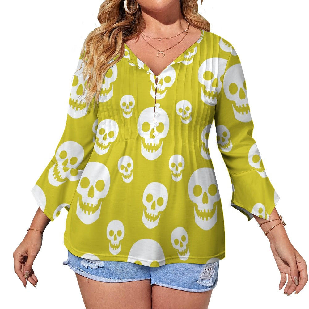 Yellow Skulls Ruffled Petal Sleeve Top