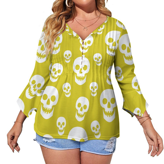 Yellow Skulls Ruffled Petal Sleeve Top