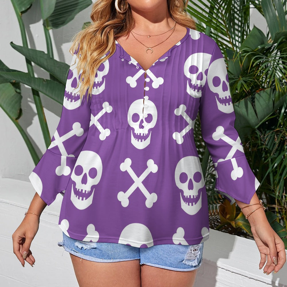 Purple Skulls Ruffled Petal Sleeve Top
