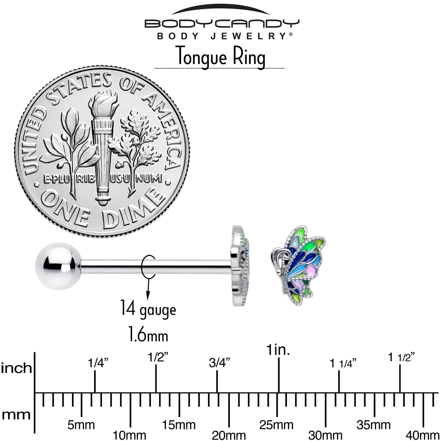 Pastel Profile Butterfly Barbell Tongue Ring